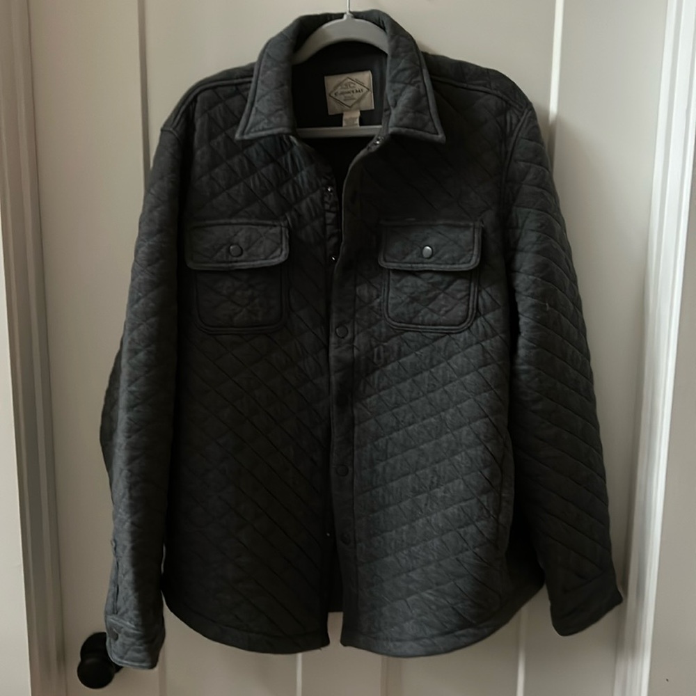 St. John’s Bay charcoal grey quilted button jacket sz large EUC